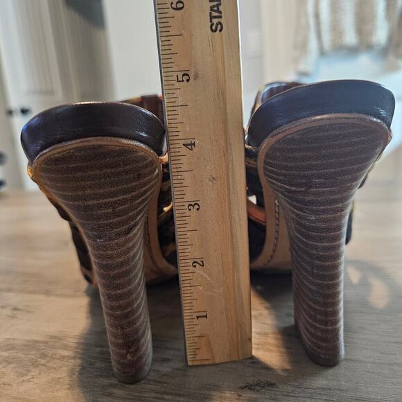 Vince Camuto Dolce Heels Womens Size 8.5 Brown Leather Strappy Party Open Toe - Picture 4 of 7